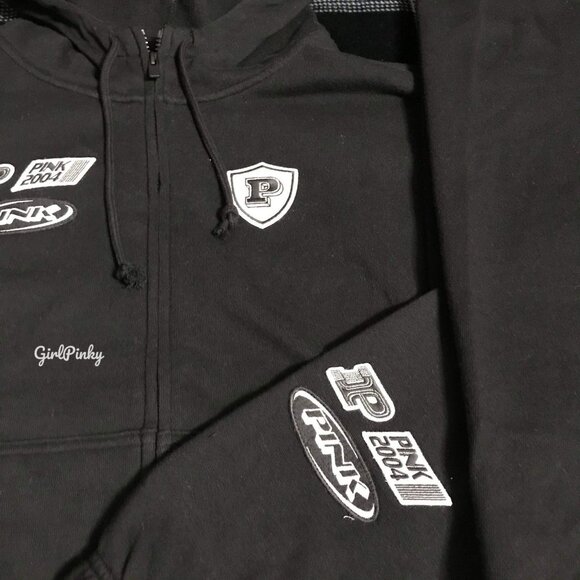 victoria secret PINK RACING sweatpants OUTFIT & FULL ZIP IN BLACK SIZE SMALL - Picture 11 of 12